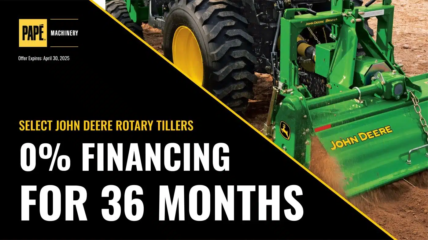 Select John Deere Rotary Tillers 0% Financing for 36 Months
