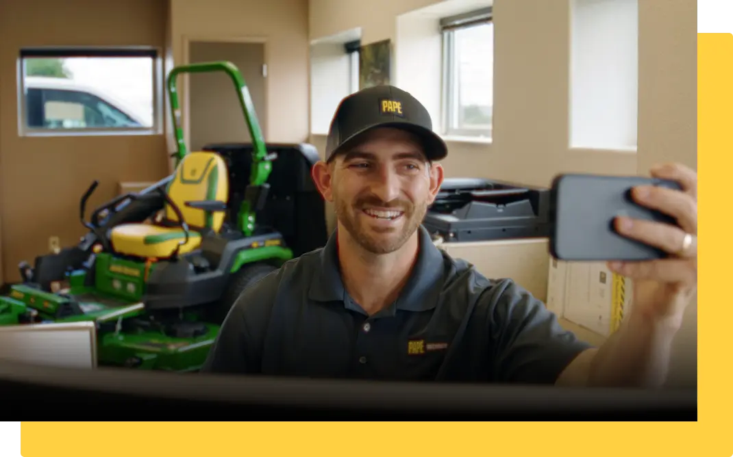 Man with equipment in background