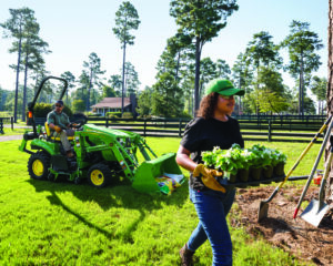 Compact tractor using spring attachments for property maintenance and seasonal productivity and yard work