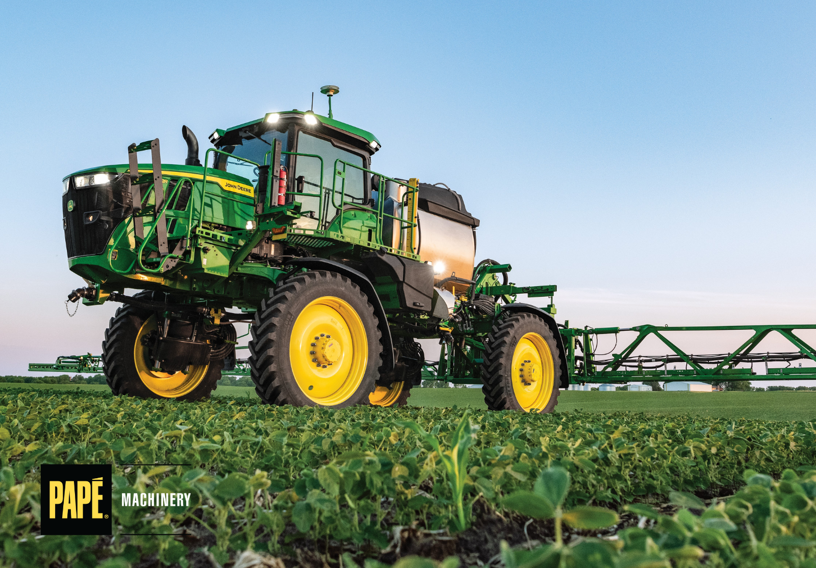 John Deere sprayer applying crop protection products in an orchard to improve pest management and spraying efficiency