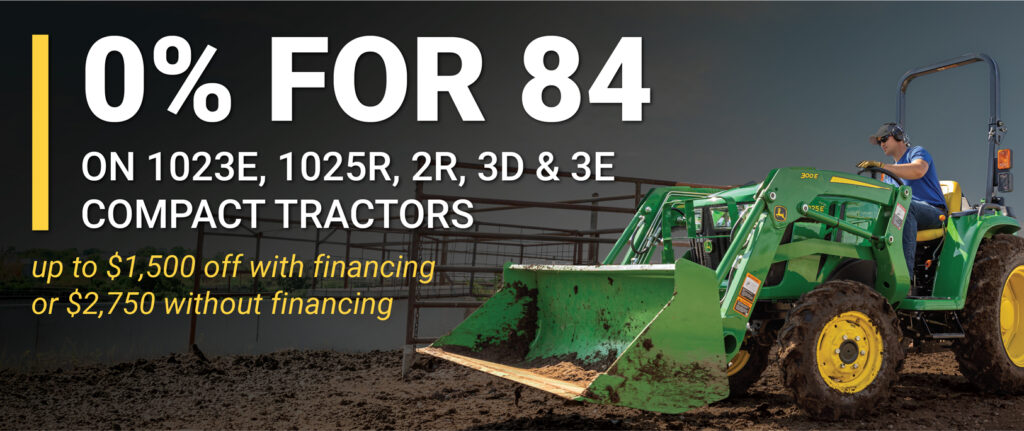 0% financing offer on compact tractors for 84 months with savings up to $2,750 without financing.