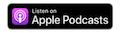 Listen on Apple Podcasts badge with purple background and white text linking to podcast app