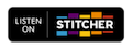 Listen on Stitcher podcast app logo with colored play button indicator